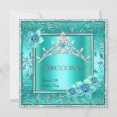 Quinceanera 15e Blauwgroen blauwe ventilator Silve Kaart (Voorkant)