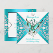 Quinceanera 15e  Blauwgroen blauwe vlinder Nieuw Kaart (Voorkant / Achterkant)