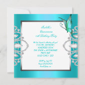 Quinceanera 15e  Blauwgroen blauwe vlinder Nieuw Kaart (Achterkant)