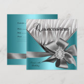 Quinceanera 15e Blauwgroen blauwe zilvergrijze Bow Kaart (Voorkant / Achterkant)