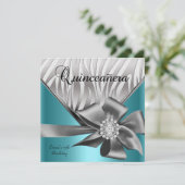 Quinceanera 15e Blauwgroen blauwe zilvergrijze Bow Kaart (Staand voorkant)