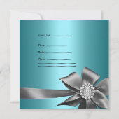 Quinceanera 15e Blauwgroen blauwe zilvergrijze Bow Kaart (Achterkant)
