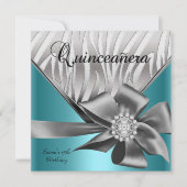 Quinceanera 15e Blauwgroen blauwe zilvergrijze Bow Kaart (Voorkant)