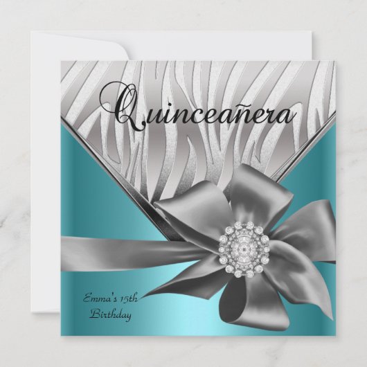 Quinceanera 15e Blauwgroen blauwe zilvergrijze Bow Kaart (Voorkant)