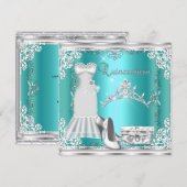 Quinceanera 15e Blauwgroen Blue Silver Diamond Tia Kaart (Voorkant / Achterkant)