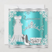 Quinceanera 15e Blauwgroen Blue Silver Diamond Tia Kaart (Voorkant)