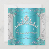Quinceanera 15e Blauwgroen Blue Silver Tiara Kaart (Voorkant)