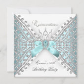 Quinceanera 15e Blauwgroen Blue Silver White Diamo Kaart (Voorkant)