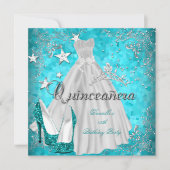 Quinceanera 15e Blauwgroen Shimmer Glitter Kaart (Voorkant)