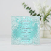 Quinceanera 15e Blauwgroen Snowflake Winter Wonder Kaart (Staand voorkant)