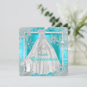 Quinceanera 15e Blauwgroen winter Wonderland Snowf Kaart (Staand voorkant)