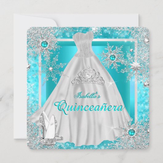 Quinceanera 15e Blauwgroen winter Wonderland Snowf Kaart (Voorkant)