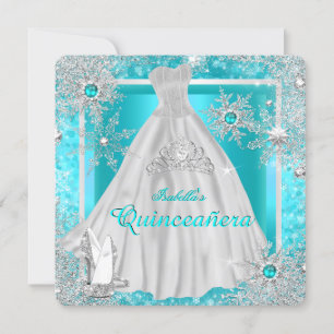 Quinceanera 15e Blauwgroen winter Wonderland Snowf Kaart