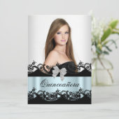 Quinceanera 15e Blauwgroen zwarte witte foto Kaart (Staand voorkant)