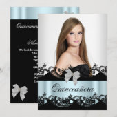 Quinceanera 15e Blauwgroen zwarte witte foto Kaart (Voorkant / Achterkant)
