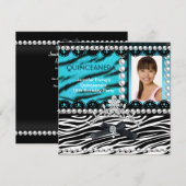Quinceanera 15e Blauwgroen zwarte Zebra Pearl Tiar Kaart (Voorkant / Achterkant)