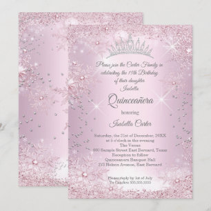 Quinceanera 15e Blush Roze Sneeuwvlok Winter Kaart