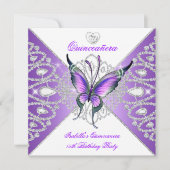 Quinceanera 15e Butterfly Paars Tiara 2 Kaart (Voorkant)