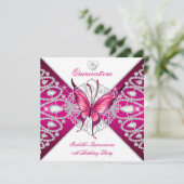 Quinceanera 15e Dark Pink Butterfly Tiara Kaart (Staand voorkant)