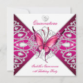 Quinceanera 15e Dark Pink Butterfly Tiara Kaart (Voorkant)