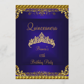 Quinceanera 15e Diepblauwe Gouden Diamanten Tiara Kaart