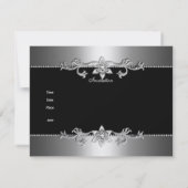 Quinceanera 15e Elegant Black Silver Jewel Party Kaart (Achterkant)