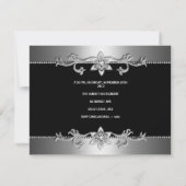 Quinceanera 15e Elegant Black Silver Jewel Party Kaart (Achterkant)