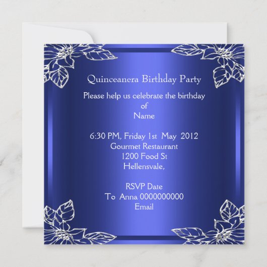 Quinceanera 15e Elite Elegant Birthday Party Kaart (Achterkant)