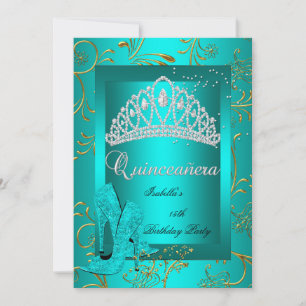 Quinceañera 15e feestje goud turquoise glitters lo kaart