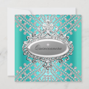 Quinceanera 15e feestje turquoise wit diamant kaart