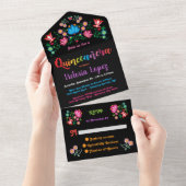 Quinceanera 15e Floral Verjaardagsfeest All In One Uitnodiging (Afscheurbaar)