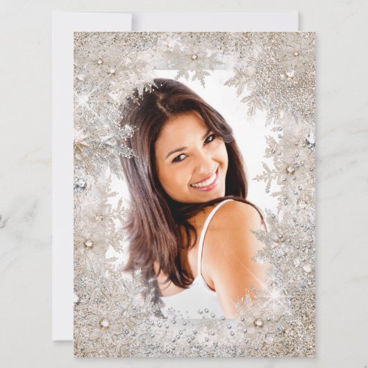 Quinceanera 15e foto Silver Beige Snowflake Kaart (Achterkant)