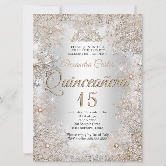 Quinceanera 15e foto Silver Beige Snowflake Kaart (Voorkant)