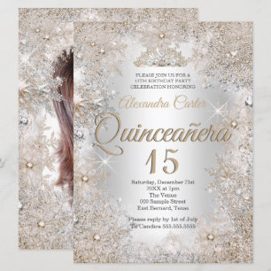 Quinceanera 15e foto Silver Beige Snowflake Kaart