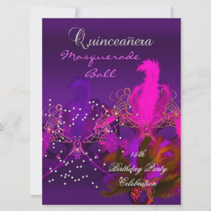 Quinceanera 15e gemaskerd bal Paarse Roze Maskers Kaart