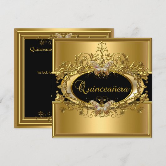 Quinceanera 15e Gold Black Girls Kaart (Voorkant / Achterkant)