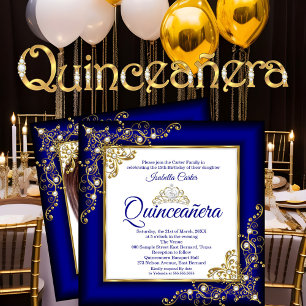 Quinceanera 15e Gouden Koningsblauwe Parel Tiara F Kaart