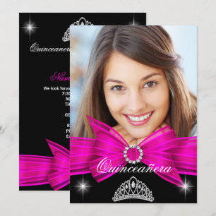 Quinceanera 15e Heet Roze Zwart Verjaardagsfeest 2 Kaart