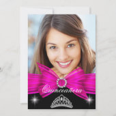 Quinceanera 15e Hot Pink Black Birthday Party 2 Kaart (Voorkant)