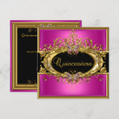 Quinceanera 15e Hot Pink Gold Black Girls Kaart (Voorkant / Achterkant)