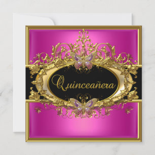 Quinceanera 15e Hot Pink Gold Black Girls Kaart