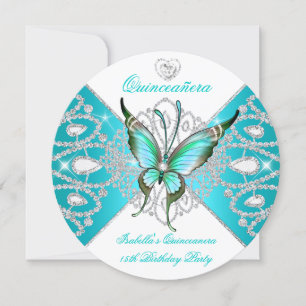 Quinceanera 15e jubileum mooie turkooizen vlinder  kaart
