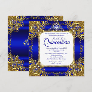 Quinceanera 15e Koningsblauwe Gouden Parel Tiara Kaart