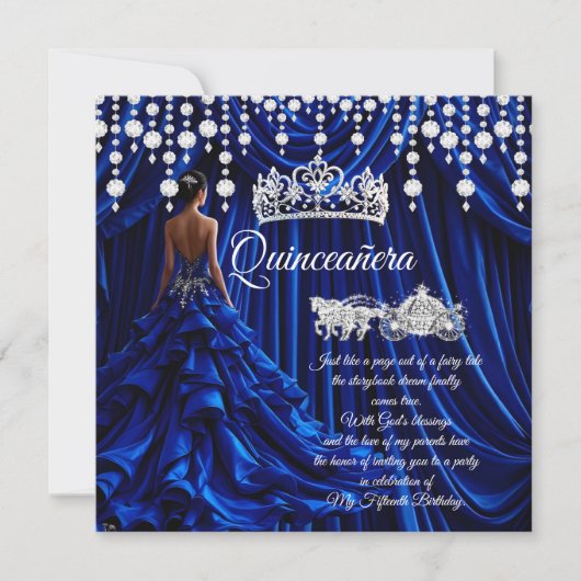 Quinceanera 15e Koninklijke Blauwe Koets Tiara Kaart (Voorkant)