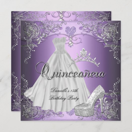 Quinceanera 15e Lila Paars Kaart (Voorkant / Achterkant)
