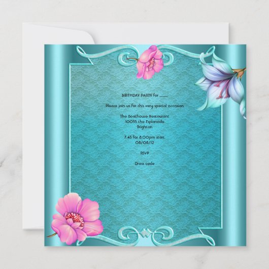 Quinceanera 15e Masker Blauwgroen Blauw Roze Zilve Kaart (Achterkant)