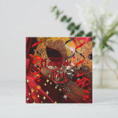 Quinceanera 15e Masquerade Party Rood Zwart Masker Kaart (Staand voorkant)