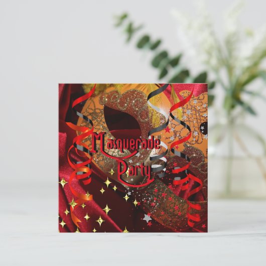 Quinceanera 15e Masquerade Party Rood Zwart Masker Kaart (Staand voorkant)