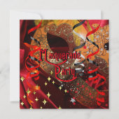 Quinceanera 15e Masquerade Party Rood Zwart Masker Kaart (Voorkant)