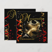 Quinceanera 15e Masquerade Rood Goud Masker Kaart (Voorkant / Achterkant)